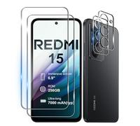 Bihizei Tempered Glass for Xiaomi Redmi 15 4G/5G, 2 Pieces Screen Protector and 2 Pieces Rear Camera Protective Film, 9H Hardness, Anti-Scratch, HD