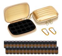 Biiange 2Pcs Mini Essential Oil Bottle Case with 30 Empty 2ml Vials, Travel Storage Organizer Box for Essential Oils, Compact Aromatherapy Holder for Home, Travel & Outdoor Use (15 Slots, Gold)