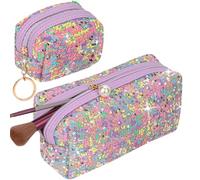 Biiange 2Pcs Sequin Makeup Bags, Iridescent Makeup Bag, Sequin Change Purses, Portable Pouch Travel Cosmetic Organizer, for Women Party Holiday Gifts (Rainbow Colors)