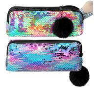 Biiange 2Pcs Sequin Makeup Bags, Magic Cosmetic Bag, Iridescent Makeup Bag, Portable Pouch Travel Cosmetic Organizer, for Women Party Holiday Gifts (Gradient Multicolor)
