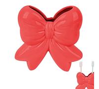 Biiange Ceramic Bow Toothbrush Holder, Red, Countertop Bathroom Storage Organizer with Drain Hole, 4.92x1.77x4.72 Inches