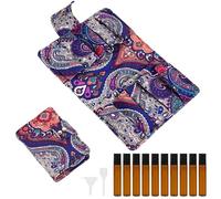 Biiange Essential Oil Purse Set, Essential Oil Storage Bag, with 10 x 10ml Glass Bottle, for Home, Outdoor, Travel Aromatherapy (10 Holes, Blue)