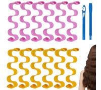 Biiange Heatless Hair Wave Curlers, Multi-color Plastic Spiral Hair Curlers, Heatless Hair Curlers Rollers for Women Girls Long Medium Short Hair (12 Pcs, Orange, Pink)