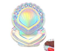 Biiange Holographic Foil Shell Paper Plates, Shell Shaped Laser Paper Plate, Glitter Iridescent Disposable Plates for Wedding, Mothers Day, Birthday Party Decorations (24 Pcs)