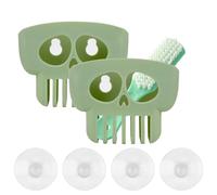 Biiange Light Green Skull Sponge Holder for Kitchen, Plastic Kitchen Sink Caddy Sponge Holder, Brush Holder for Kitchen, Sink Suction Cup Plastic Brush Storage Box Shelf Liquid Drainer (2Pcs)