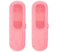 Biiange Multifunctional Silicone Makeup Brush Organizer, Silicone Makeup Brush Organizer, Portable Cosmetic Brushes Organizer for Daily and Travel (2Pcs Pink)