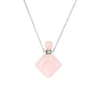 Biiange Perfume Bottle Necklace Square Shape, Pink Perfume Bottle Necklace, Essential Oil Diffuser Necklaces, for Womens Vial Jewelry Unique Gift