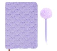 Biiange Plush Notebook, Fluffy Notebook Set, Heart-Shaped Plush Notebooks Diary, for Girls Teens Fuzzy Journal Writing Pad A5 Lined 80 Pages (1Set Purple)