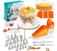 Biigdan 61PCS Cake Decorating Kit Baking Gifts for Beginners & Professional | Cake Decorations with 27.5cm 360° Rotating Cake Turntable, Complete Piping Nozzles, Straight & Offset Spatulas, Cake Leveller