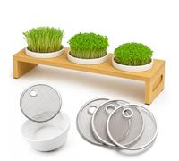 Biigdan Microgreens Growing Kit 44cm with 3 Ceramic Cress Growing Bowls | Sprouting Tray with Stainless Steel Sieve & Bamboo Stand, Microgreens Growing Tray for Sprouts, Watercress, for Beginners