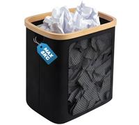 Biigdan Waste Paper Bin, Foldable Rectangle, Visualisation Paper Rubbish Bin, Bamboo & Oxford Rubbish Bin Office for Home Office, Study, Desk Area (Black)