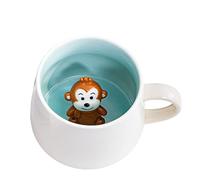 3D Ceramic Coffee Mug Animal Inside Cup,12oz Cute Handmade Animal Figurine Ceramics Milk Cup,Christmas,Birthday,Mother's Day Gifts for Friends Family or Kids (Monkey)