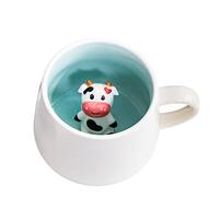 Biigming 3D Ceramic Coffee Mug Animal Inside Cup,12oz Cute Handmade Animal Figurine Ceramics Milk Cup,Christmas,Birthday,Mother's Day Gifts for Friends Family or Kids (Cow)