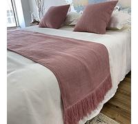BiiKoon Bed Runner Super King Size Solid Bed End Towel Linen Tassel Bed Scarves Bedroom Bed Throw Simple Bedding Protection for Hotel Wedding Room, Pink - 70 * 240cm