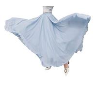 BiilyLi Women's High Waist Flowy Chiffon Long Skirt Summer Casual A Line Boho Beach Dance Maxi Skirt Gray-Blue