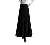BiilyLi Women's High Waist Knitted Long Skirt Autumn Winter A-line Vintage Maxi Pleated Skirt Black-XXL