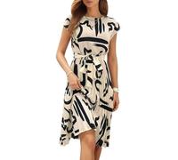 BiilyLi Women's Summer Floral Dress Vintage Elegant Casual Sleeveless Printed Slim Beach Dress Party Prom Dress Boho Dresses (UK, Alpha, S, Regular, Regular, A Beige)
