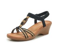 BiilyLi Women's Wedge Sandals Rhinestone Bohemia Dressy Sandals Summer Comfortable Platform high-heeled Shoes Black B 4