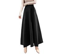 BiilyLi Women's Winter Wool Maxi Skirt High Waist Elegant Plaid Casual Party A-line Long Skirt 1955 Black -L(Elastic Waist: 78 cm)