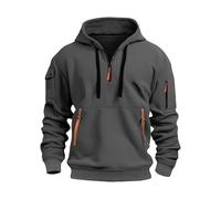 BIISDOST 1/4 Zip Hoodie Mens Fleece Drawstring Pullover Hoody Sweatshirts Long Sleeve Work Jumper Plain Relaxed Fit Workout Tops Military Cargo Jacket Comfortable Sweatshirt With Kangaroo Pocket Grey