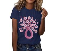 BIISDOST Breast Cancer Awareness T Shirt Women Inspirational Short Sleeve Blouse Breast Cancer Awareness T Shirt 3/4 Sleeve Women, navy, XXXL