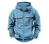 BIISDOST Cargo Hoodies For Men Uk Full-Zip Military Jacket Long Sleeve Casual Sweatshirts Windbeaker Hoody Sweatshirt Mens Loose Plain Jumpers Lightweight Drawstring Gym Pullover With Pockets Blue