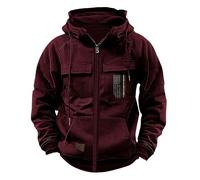 BIISDOST Cargo Hoodies For Men Uk Full-Zip Military Jacket Long Sleeve Casual Sweatshirts Windbeaker Hoody Sweatshirt Mens Loose Plain Jumpers Lightweight Drawstring Gym Pullover With Pockets Red