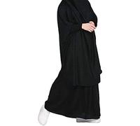 BIISDOST Jilbab Plain Dresses for Muslim Women, Long Khimar and Skirts for Prayers and Outings, Long Sleeves, Loose, Two-Piece, Full Coverage, Lightweight and Thin Leisure Suit, Pack of 2, black, One