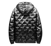 BIISDOST Men's Autumn and Winter Solid Color Handsome Long Sleeved Jacket Glossy Hooded Warm Wionter Coatg Jacket Men Outdoor Jacket (Black, L)