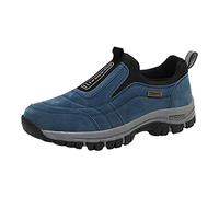 BIISDOST Men's Blue Size 11 UK Canvas Athletic Slip-On Walking Shoes with Arch Support, Lightweight Outdoor Hiking Shoes, Waterproof, Extra Wide, Spring/Summer