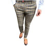 BIISDOST Men's Casual Trousers Plaid Print Skinny Pencil Pants Zipper Elastic Waist Pants Tartan Tweed Check Golf Sta Press Bottoms Slim Fit 60s 70s Retro Mod Pants Wrinkle-Resistant Workwear Khaki