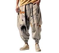 BIISDOST Mens Harem Trousers UK Fancy Printed Baggy Pants Tapered Fit Gym Sweatpants Cuffed Lightweight Hip Hop Streetwear Deep Crotch Stretch Activewear Elasticated Waist Outdoor Trouser Sky Blue