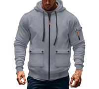BIISDOST Mens Hooded Sweatshirt Full Zip Fleece Hoodies Drawstring Cargo Tracksuit Tops Overhead Solid Color Skiing Pullover Lightweight Casual Jumper Jogging Sweatshirts Warm Hoody Pullovers