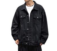 BIISDOST Men's Jacket Winter Autumn Broken Jacket Winter Denim Jacket Oversize Destroyed Look Jacket Denim Shirt Jacket with Turn-Up Collar Plain Button Down Transition Jacket Denim Shirt, black, 3XL