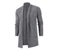 BIISDOST Men's Lapels with Double Pocket Knitted Outwear Micro-Elastic Lined Fleece Jacket Cardigan Cotton Oversize Sweater Knitted Coat Cardigan Knitted Jumper Costume Jacket, gray, 3XL