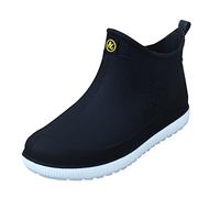 BIISDOST Mens Rain Boots Short Hose Kitchen Anti Labor Waterproof Rain Boots for Men, Black/White, 9.5 UK
