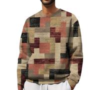BIISDOST Mens Round Neck Sweatshirt Patchwork Color Block Pullover 3D Printed Causal Jumper Long Sleeve Workout Sweatshirts Relaxed Fit Tracksuit Tops Lightweight Comfortable Hiking Sportwears Beige