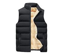 BIISDOST Mens Sleeveless Vest Plain Black Padded Gilet Body Warmer Jacket Zip Pockets Bodywarmer Quilted Outdoor Coat Softshell Activewear Vests Windproof Fleece Lined Outerwear Military Clothing