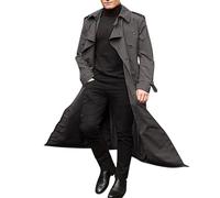 BIISDOST Men's Trench Coat Double Breasted Long Coat Lapel Winter Military Style Jacket Transition Jacket Traditional Loden Coat Short Coat for Men Traditional Coat Loden Anthracite Dark Grey