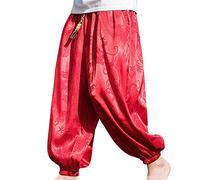BIISDOST Mens Trousers Summer Clothes New Ice Silk Dark Pull on Jeggings Flower Pants Fashion Loose Vats Sweatpants Beach Pants Retro Radish Sommerhosen Comfortable Harem Pants Bottompants Red