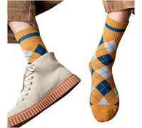 BIISDOST Men's Winter Warm Diamond Lattice Terry Towelling Fashion Middle Stocking Funny Socks Kids 31-34, yellow, One size