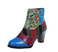 BIISDOST Retro Ankle Boots for Women with Heel Ankle Boots Ethnic Style Half Boots Block Heel Ankle Boots Winter Boots Cowboy Boots Heels and Thick Heel Coloured Winter Boots, blue, 4 UK