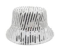 BIISDOST Sequins Bucket Hat for Women Men Glitter Sequins Strips Fisherman Hat Unisex Reversible Sun Hat for Beach Outdoor Ladies Bucket Hat Winter (Silver, M)