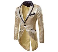 BIISDOST Tuxedo Jacket Men's Swallowtail Shiny Sequins Blazer Suit Jacket Slim Fit Party Magic Show Tailcoat Cosplay Dress Coats Coat Steampunk Jacket Gothic Costume Personality Outwear, gold, M