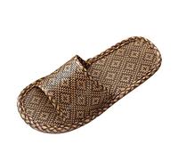 BIISDOST Women's Straw Sandals Summer Vintage Slippers Bamboo and Hay Woven Sandals Flat Non-Slip Beach Shoes Women Bathing Slippers Everyday 37-45, brown, 8.5 UK