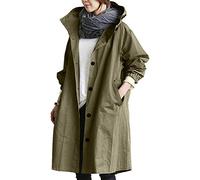 BIISDOST Women's Trench Coat Long Windproof Coat Temperament Fitted Summer Coat Lightweight and Waterproof Windbreaker Casual Transition Jacket with Pockets Buttons Adjustable Hood, Army Green, M