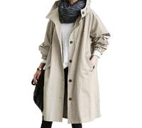 BIISDOST Women's Trench Coat Long Windproof Coat Temperament Fitted Summer Coat Lightweight and Waterproof Windbreaker Casual Transition Jacket with Pockets Buttons Adjustable Hood, khaki, XL