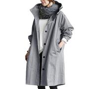 BIISDOST Women's Trench Coat Long Windproof Coat Temperament Fitted Summer Coat Lightweight and Waterproof Windbreaker Casual Transition Jacket with Pockets Buttons Adjustable Hood, gray, M