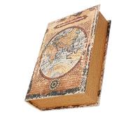 Biitfuu Decorative Rectangular Wooden Book Box, World Map Pattern, Retro Style, Stackable, 4.85L, Medium Size, For Home Decoration and Storage