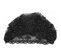 Biitfuu Lace Beanie Hat Muslim Beanie Lace Turban with Bead Flower for Woman Girl Worship Various Activities(Black)